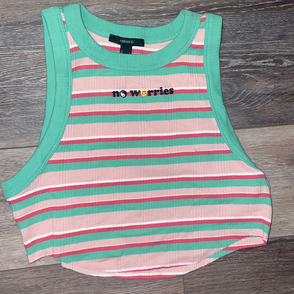 No worries pink, white and green striped shirt